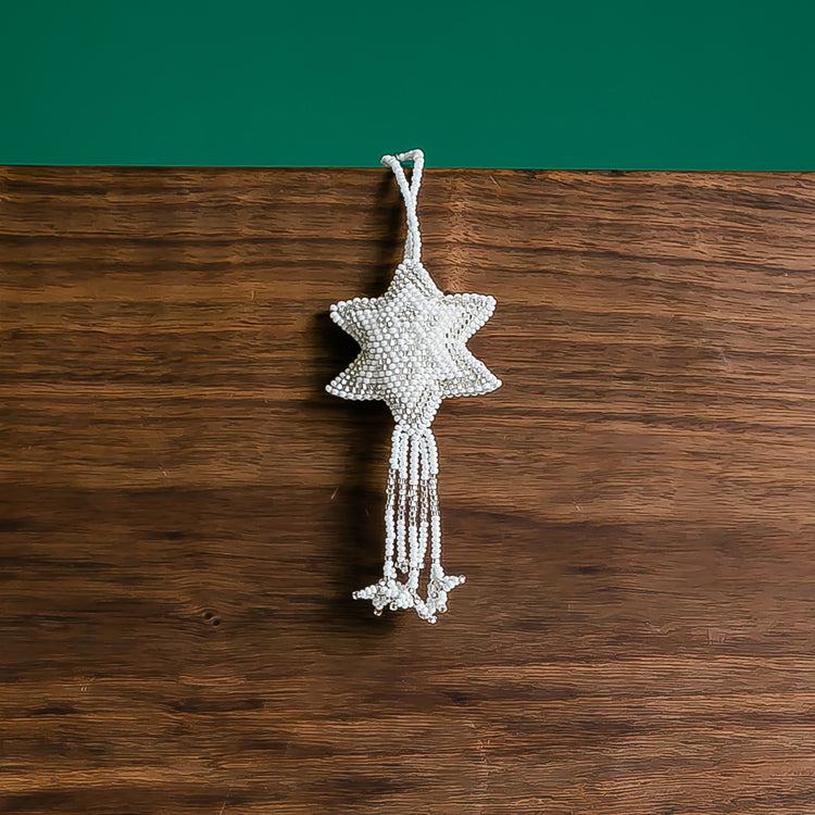 Fair Trade  Guatemalan Beaded White Star Ornament