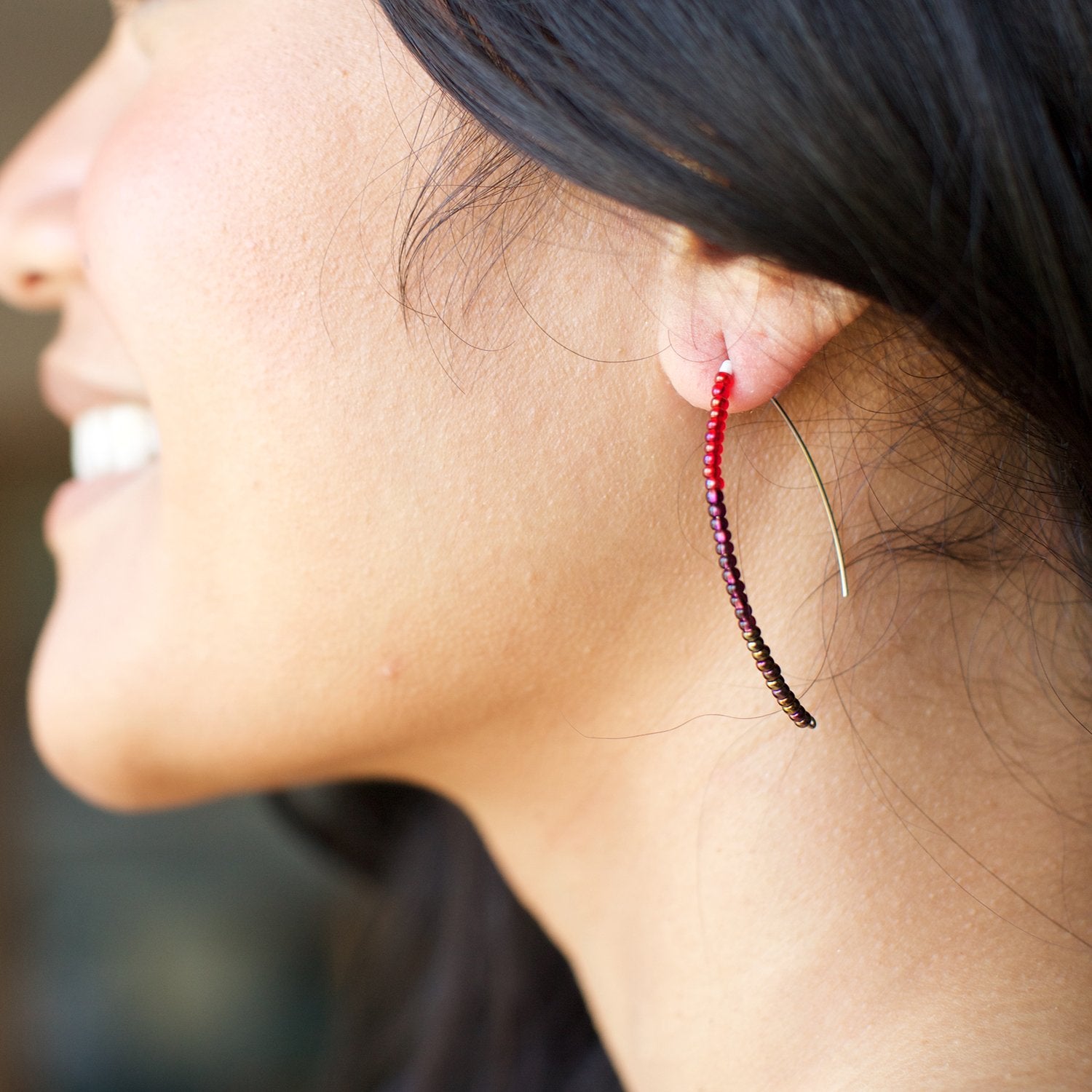Lucia's World Emporium Fair Trade Handmade Beaded Styx Earrings from Guatemala in Berry