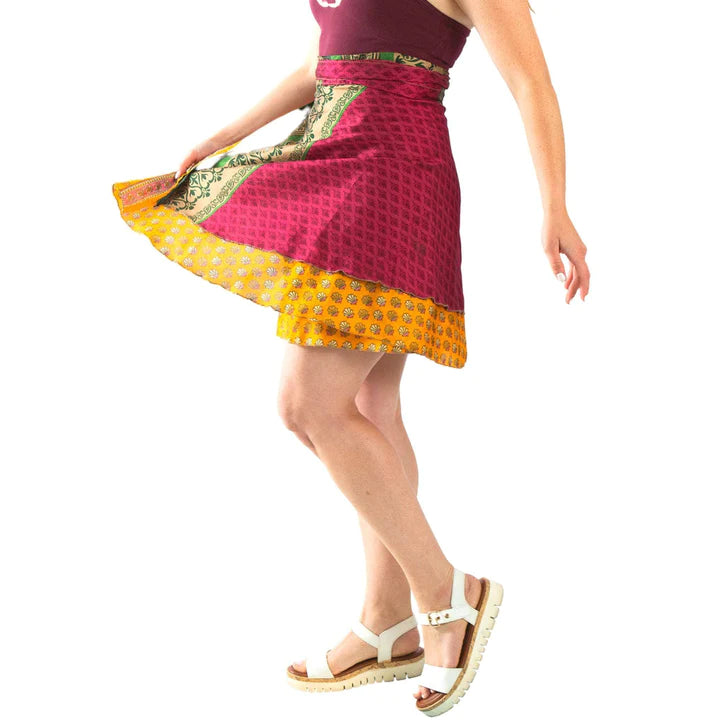 Sari Silk Wrap Skirt- Short