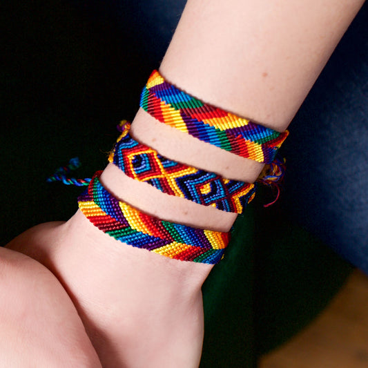 Lucia's World Emporium Fair Trade Handmade Wide Silk Rainbow Friendship Bracelet from Guatemala