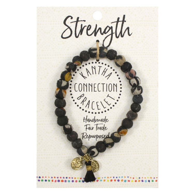 kantha beaded bracelet black on a card - about strength