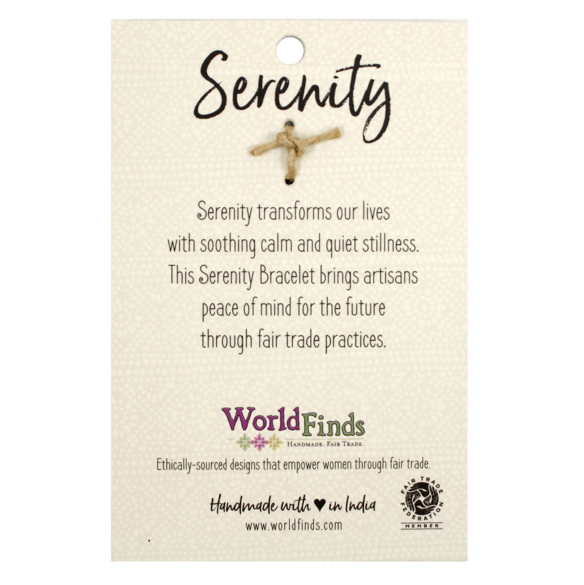 card describing serenity meaning of bracelet