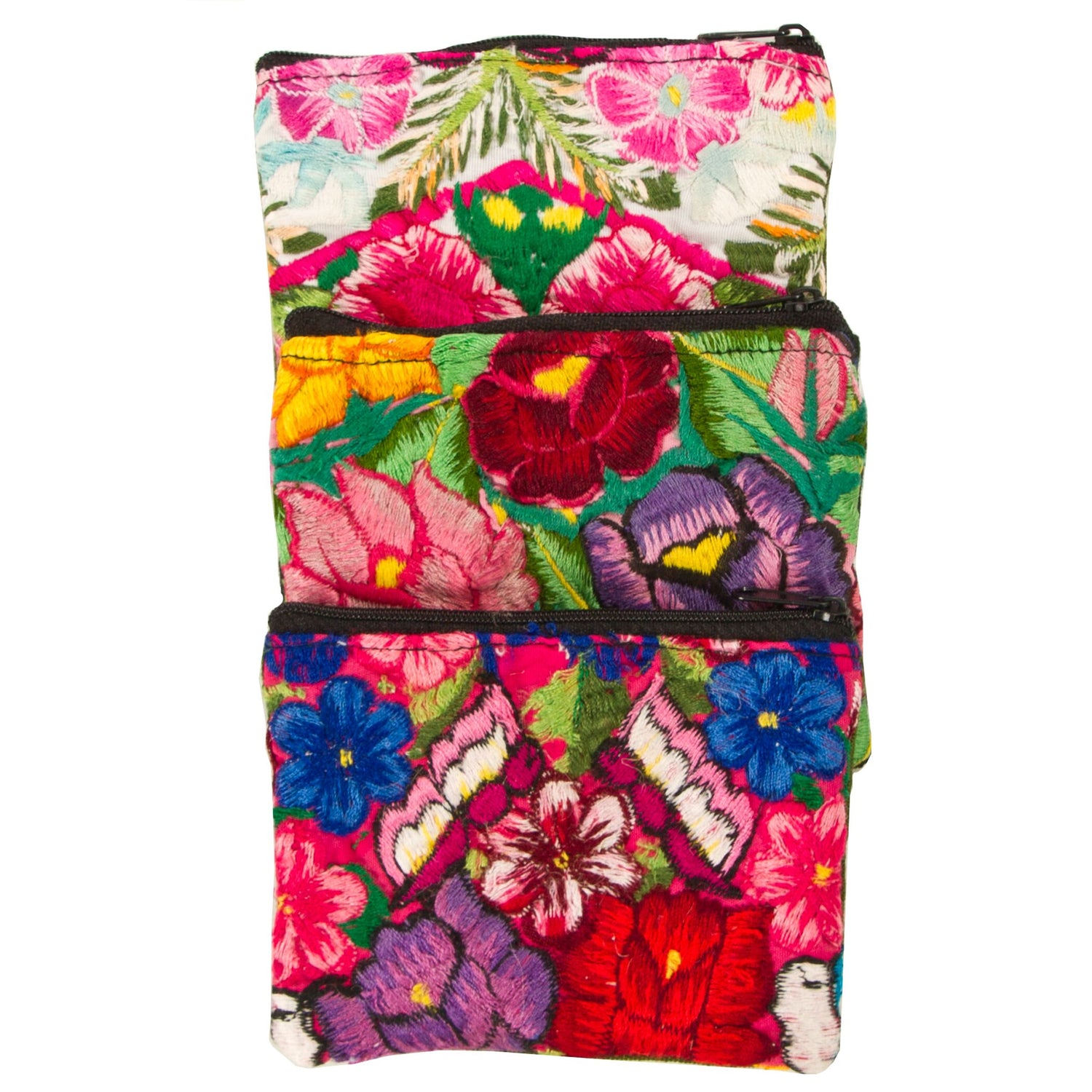 Lucia's World Emporium Fair Trade Handmade Guatemalan Embroidered Flower Coin Bag