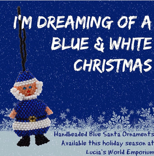 Kentucky fan hand beaded blue santa