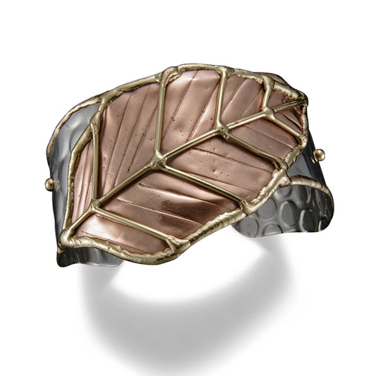 Mixed Metal Large Leaf Cuff