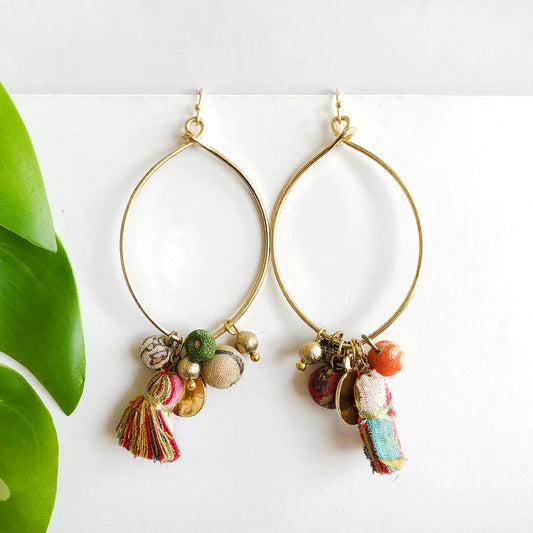 Kantha Charm Hoops