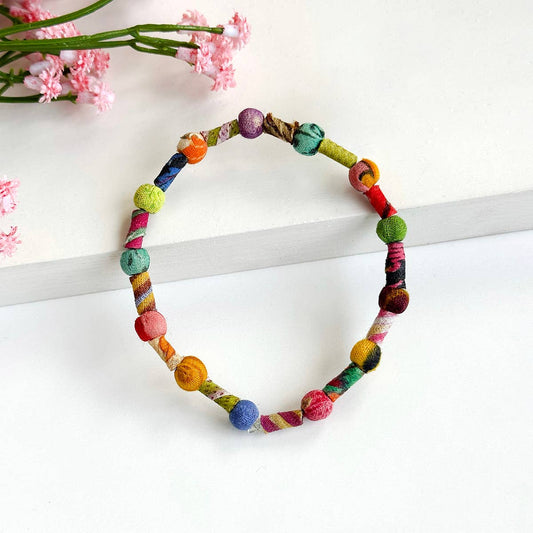 Scrolled & Dotted Kantha Bracelet