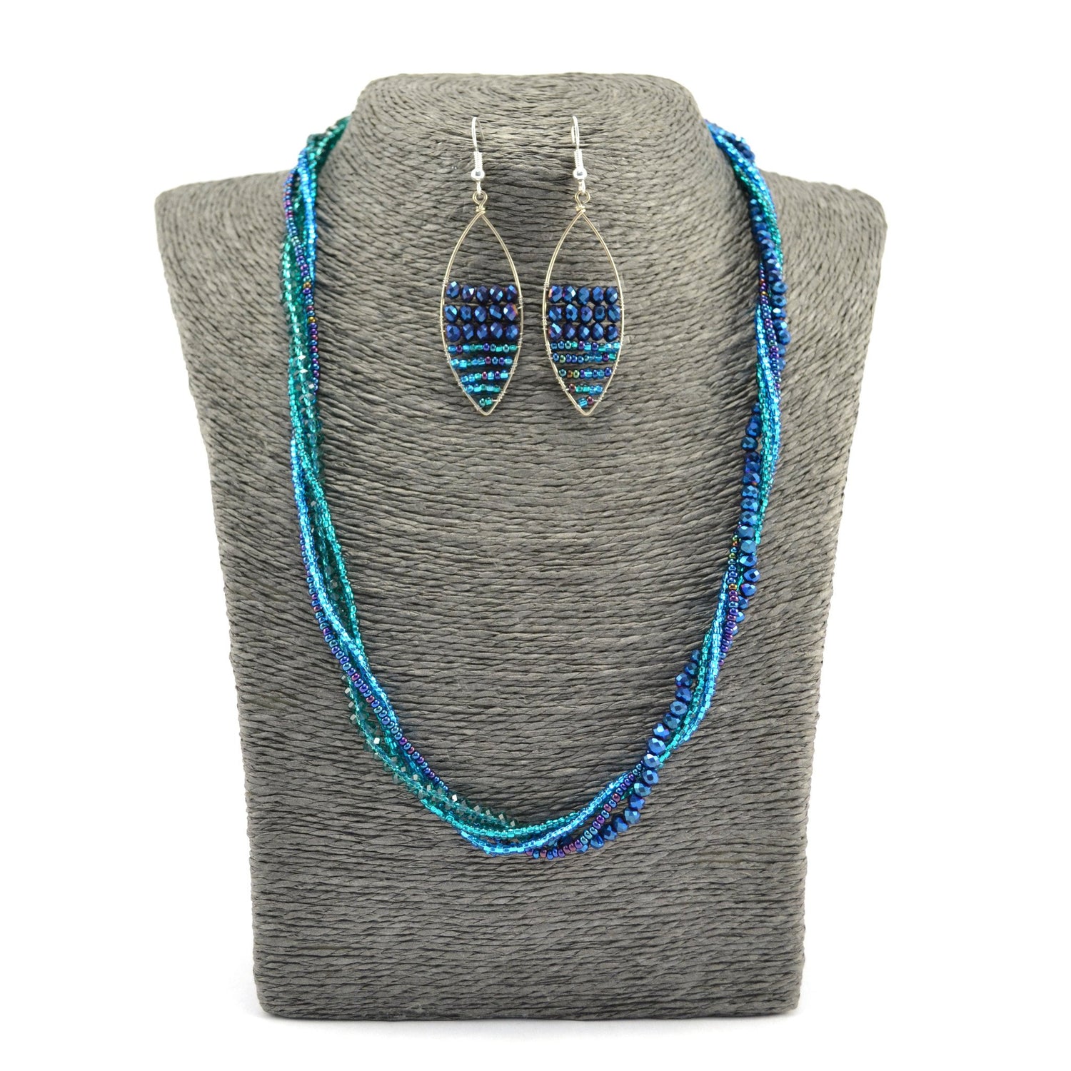 Lucia's World Emporium Fair Trade Handmade Guatemalan Beaded Crystal Wrap Necklace/Bracelet in Ocean