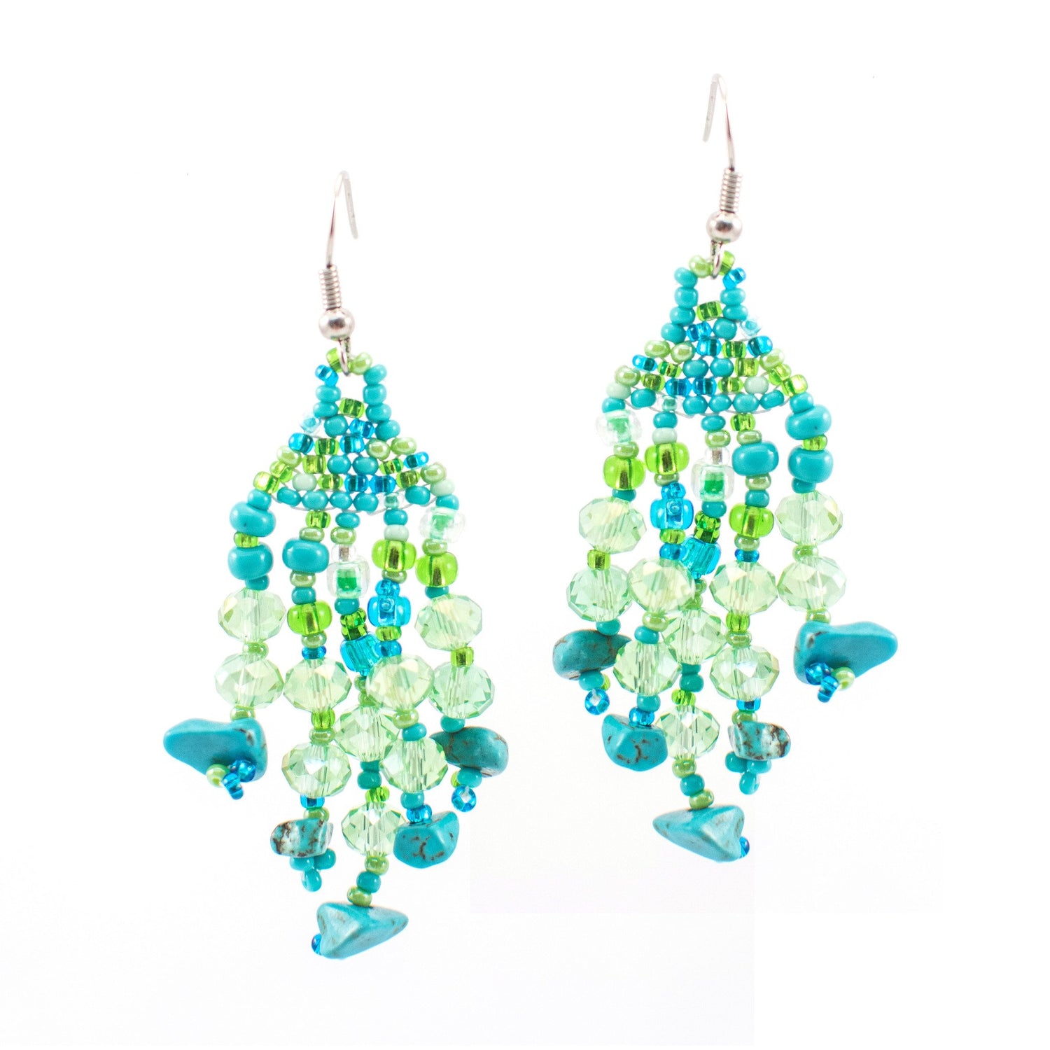 Lucia's World Emporium Fair Trade Handmade Beaded Feather Stone Earrings from Guatemala
