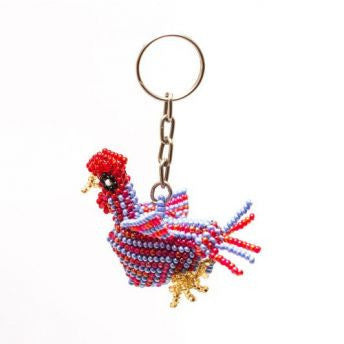 hand-beaded rooster key chain handmade in Guatemala
