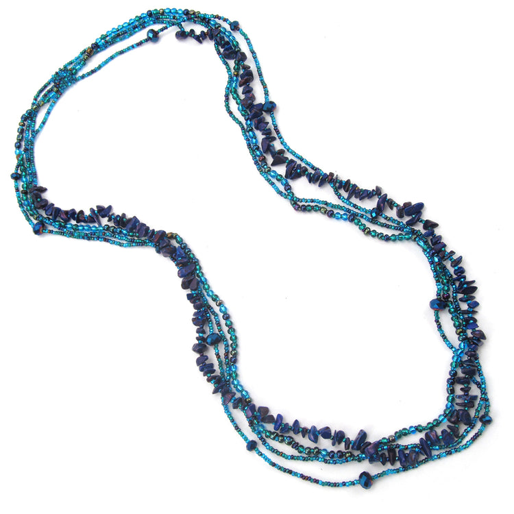 Fair Trade Handmade Guatemalan Beaded Long Rock Candy Necklace in Ocean