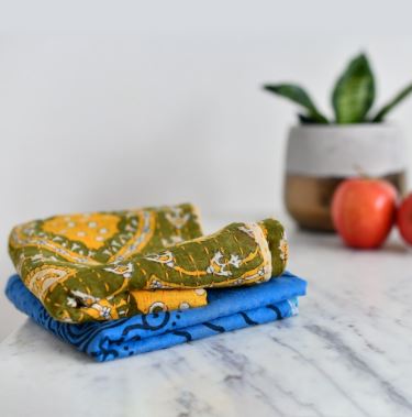 kantha stiched dish towels green blue 