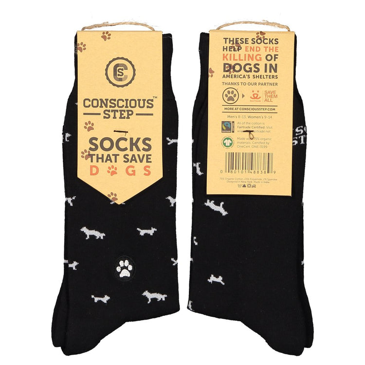 black socks that save dogs save them all fair trade