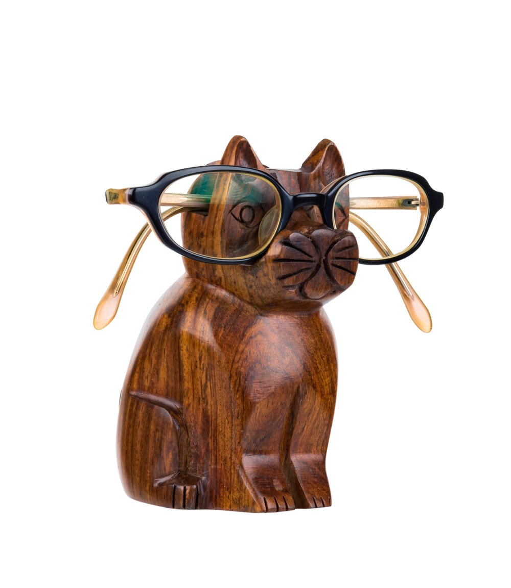 Tan Kitty Cat Wooden Eyeglass Holder - ColorfulCritters