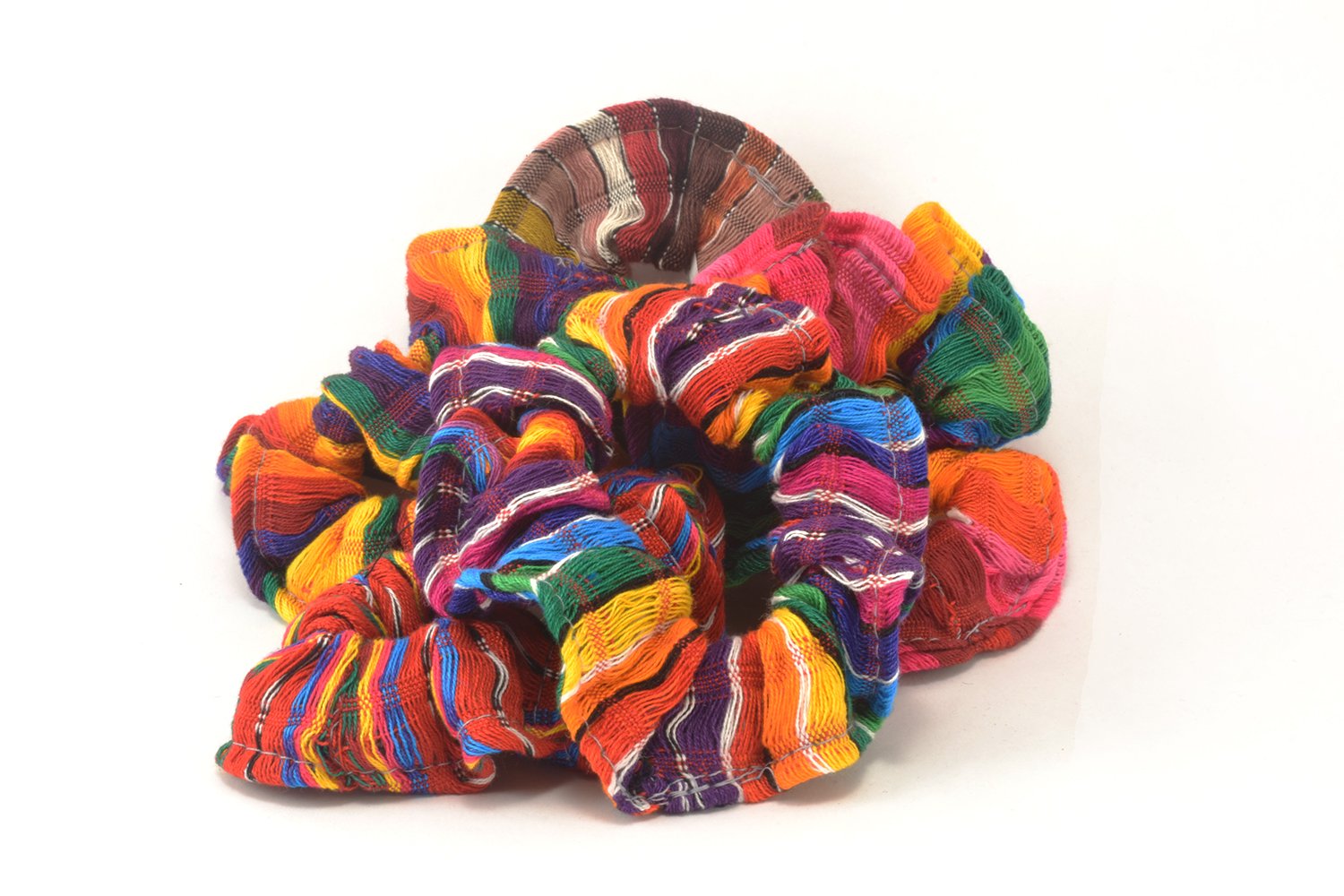 Lucia's World Emporium Fair Trade Handmade Guatemalan Scarf Scrunchie in Rainbow