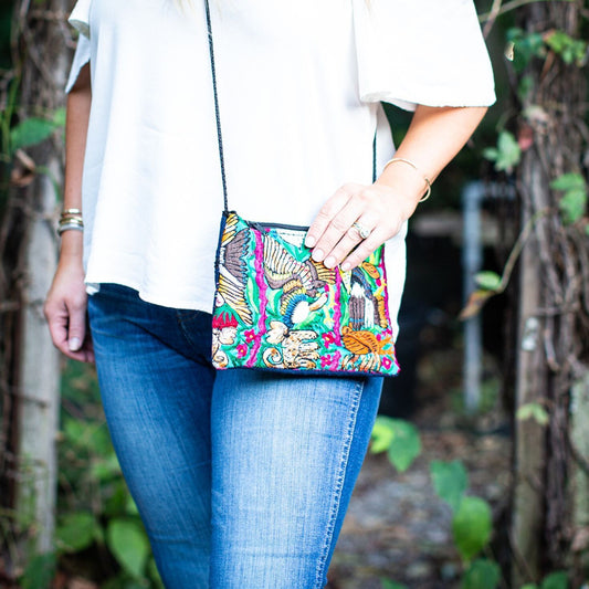 Lucia's World Emporium Fair Trade Handmade Embroidered Flower Passport Purse from Guatemala